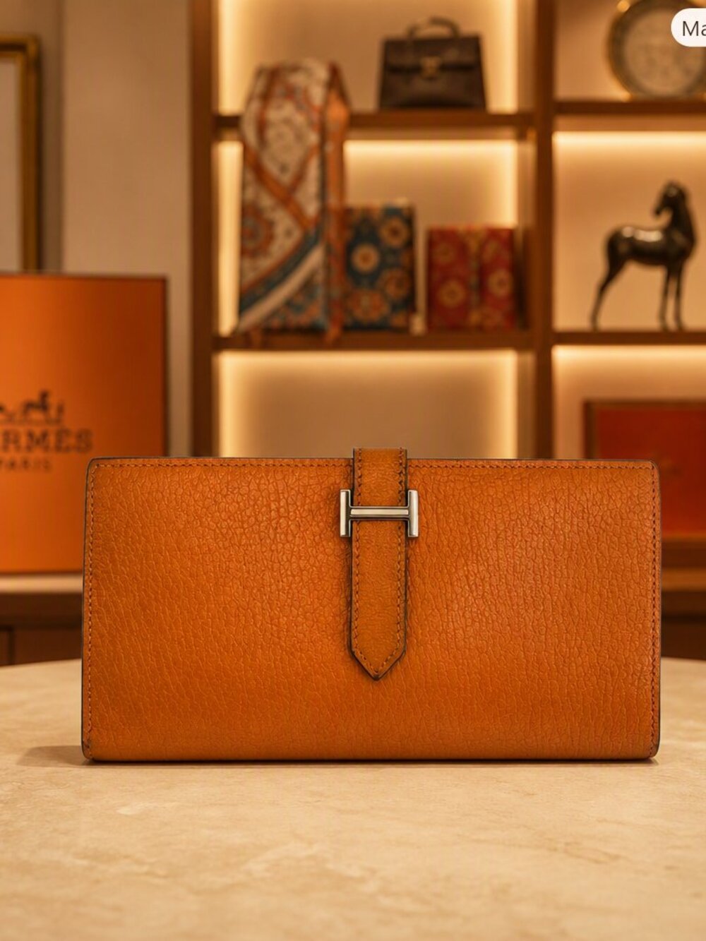 Hermes Orange Leather Wallet with H-strap